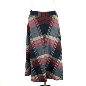 Vtg Pea Pod Red Black Grey Plaid Wool Blend Skirt